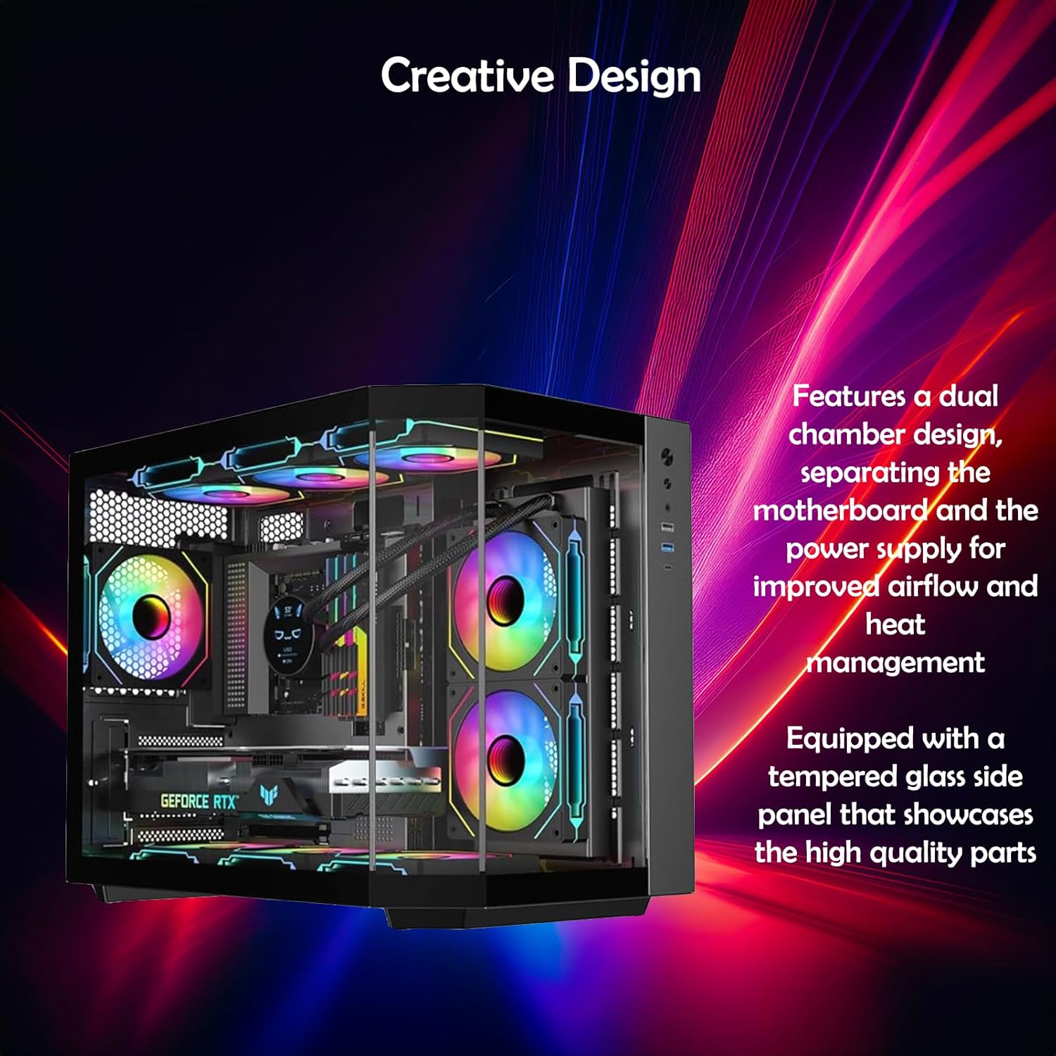 ionz Gaming PC - AMD Ryzen 5 5500, Nvidia RTX 3050, 16GB RAM, 1TB NVMe SSD, Windows 11, 500W 80+ PSU, WiFi, (Apex, Black) - Image 2