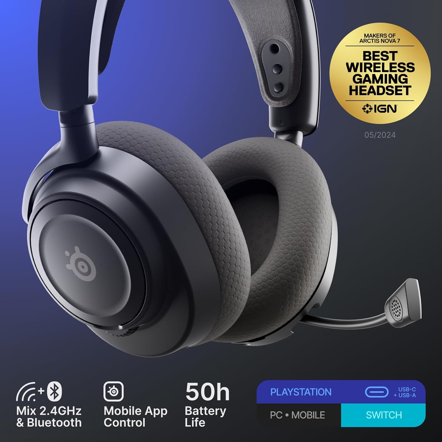 SteelSeries Arctis Nova 7P Wireless Gen 2 PlayStation Gaming Headset - Real-Time App Control - 50+ HR - Neodymium Magnetic Drivers - Mixable 2.4GHz/Bluetooth - PS5, PS4, PC, Switch 1/2, Mobile - Image 2
