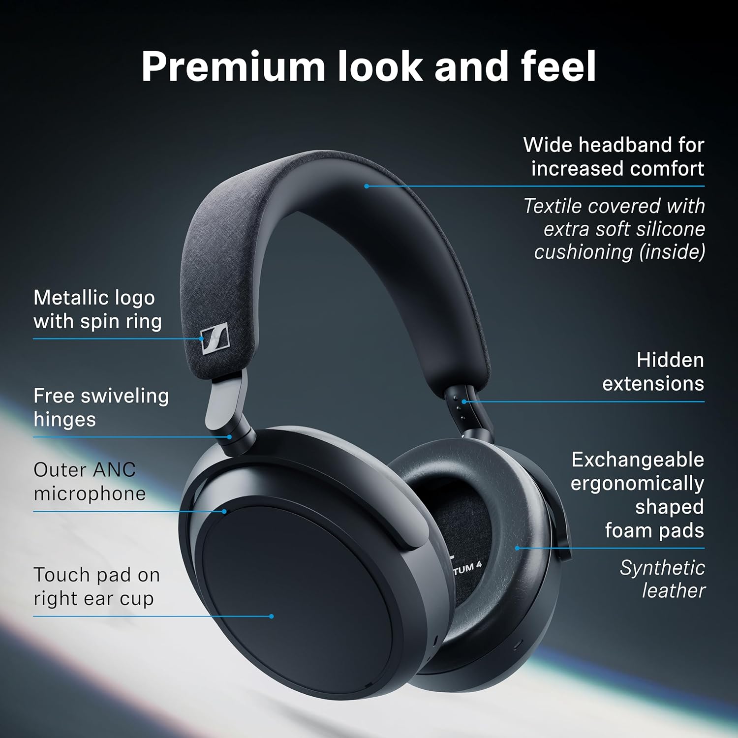 Sennheiser MOMENTUM 4 Wireless Special Edition Headphones, Bluetooth for Crystal-Clear Calls w/Adaptive Noise Cancellation, 60h Battery Life, Customizable Sound, Black/Copper - Image 2